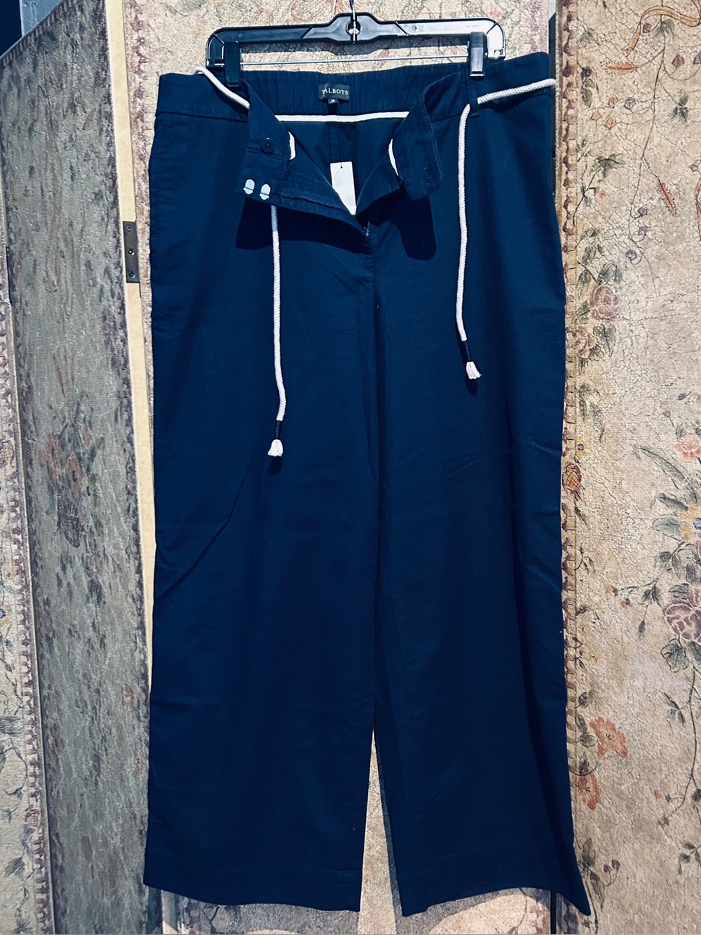 NWT Talbots Navy Size 16 Wide Ankle  Pants with White Cord